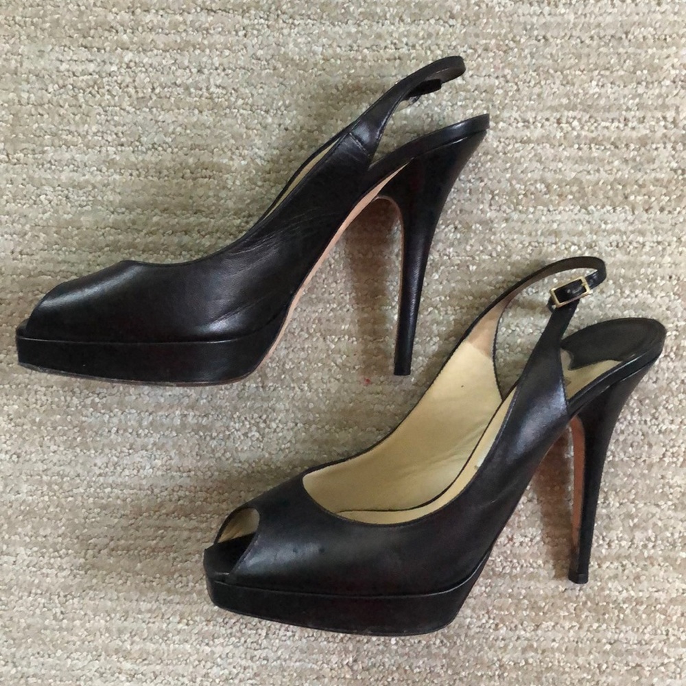 Jimmy Choo Leather Peep-To Slingback Pumps - Picture 3 of 8